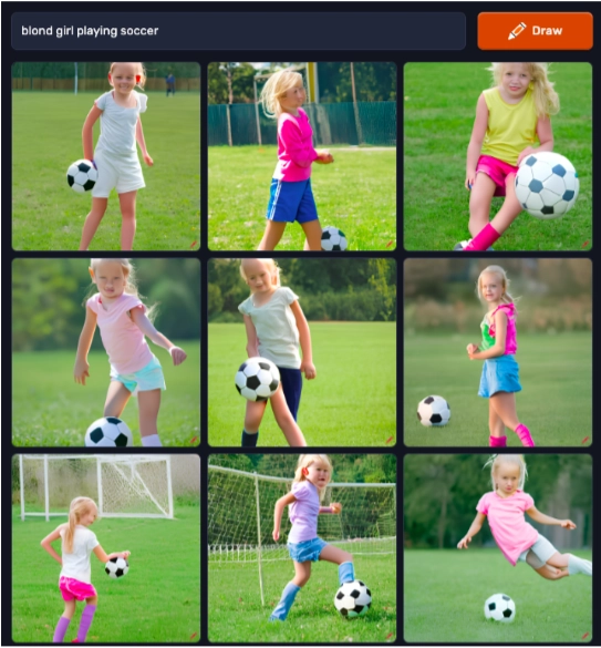 تجارب الذكاء الاصطناعي "فتاة شقراء تلعب كرة القدم"