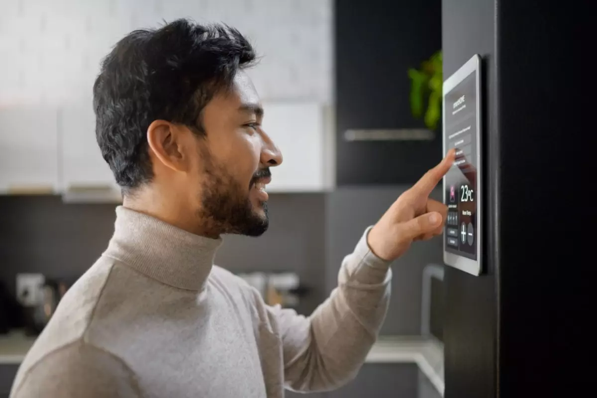 man using touchscreen 