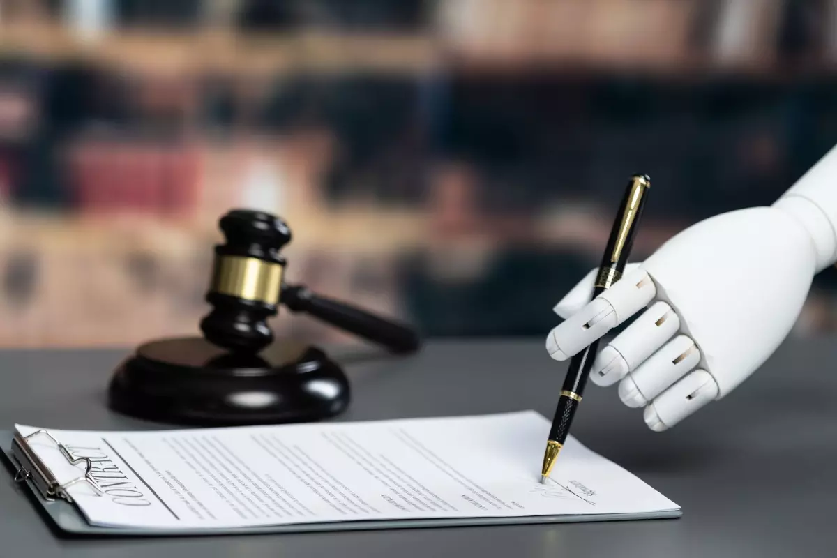 AI robot hand signing a contract